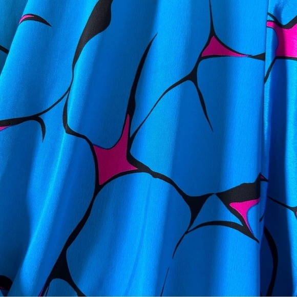 On The Rocks Vtg Dress Fit Sz Medium Blue Pink  3/4 Sleeves Cross Front Chest - Picture 9 of 12